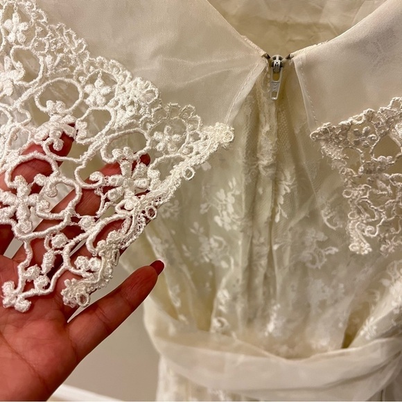 Scott McClintock Vintage lace ivory wedding dress organza silk crochet detail, S - Picture 11 of 17